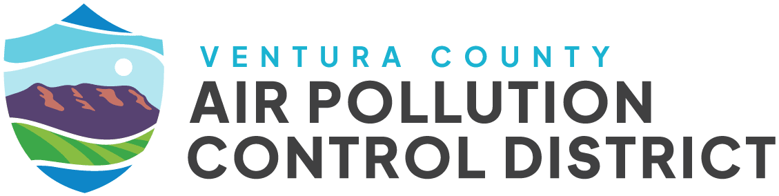 Ventura County Air Pollution Control District logo featuring stylized landscape with mountains, sky, and fields beside the text.