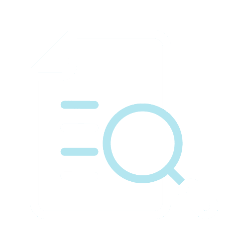 Icon of a magnifying glass over a document with three lines, symbolizing file search or examination.