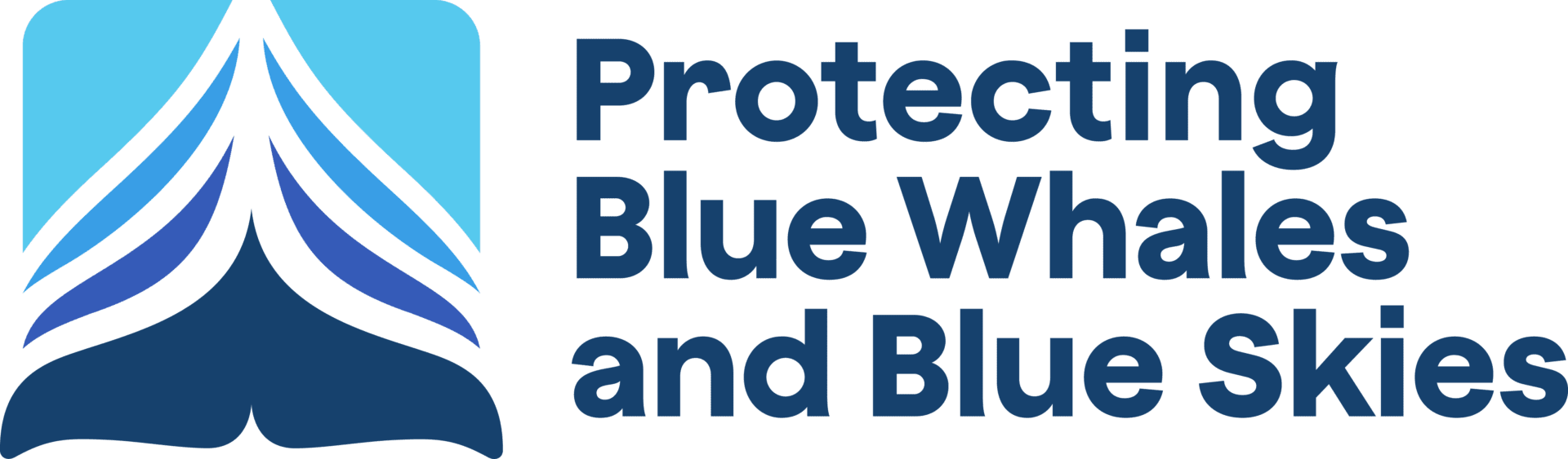 BWBS_Formal Logo_Full Color Logo with a stylized blue whale tail and green waves, accompanied by the text Protecting Blue Whales and Blue Skies in blue.