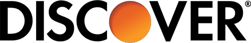 discover Logo of Discover with a bright orange circle and letters in black.